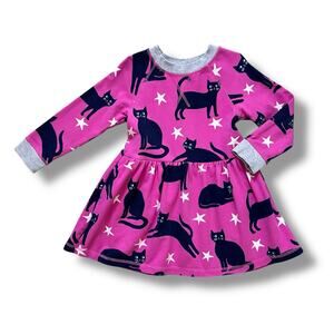 Mini Boden Girls Sweatshirt Dress 3-4T Pink Cat Print Long Sleeve Pockets Fall